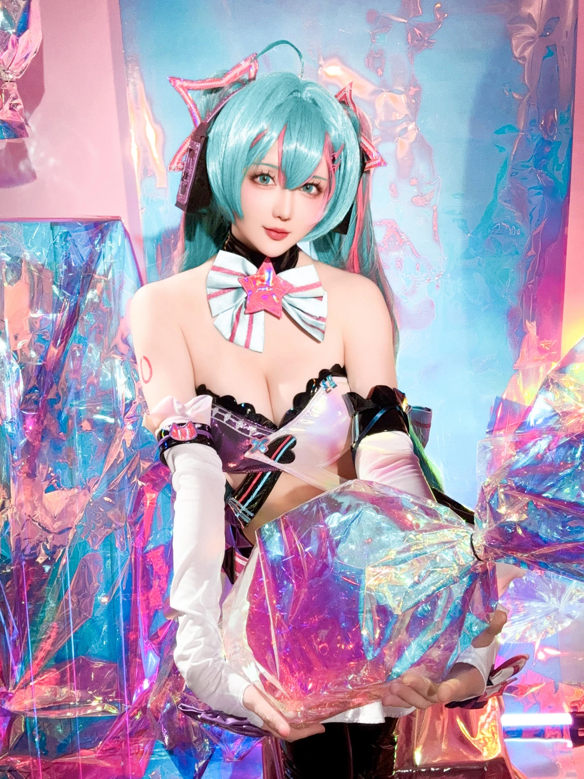 Xgyw.Org_Coser小姐姐星之迟迟Miku初音未来喵斯快跑主题性感内衣配黑皮长袜秀完美身材诱惑写真73P