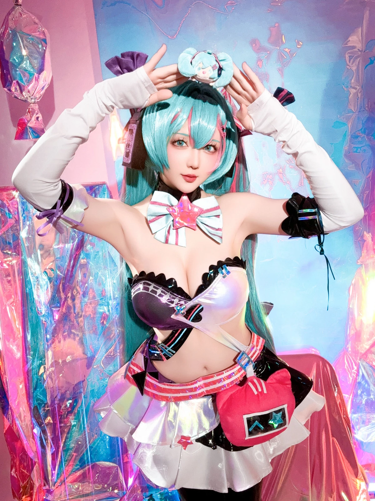 Xgyw.Org_Coser小姐姐星之迟迟Miku初音未来喵斯快跑主题性感内衣配黑皮长袜秀完美身材诱惑写真73P