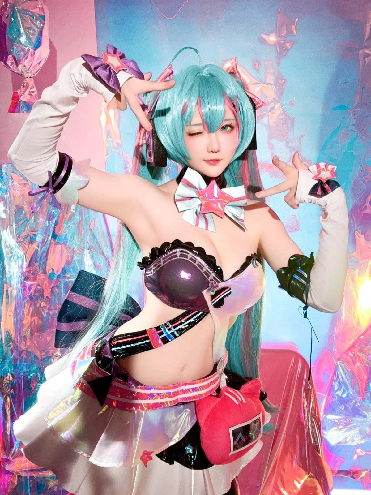 Xgyw.Org_Coser小姐姐星之迟迟Miku初音未来喵斯快跑主题性感内衣配黑皮长袜秀完美身材诱惑写真73P