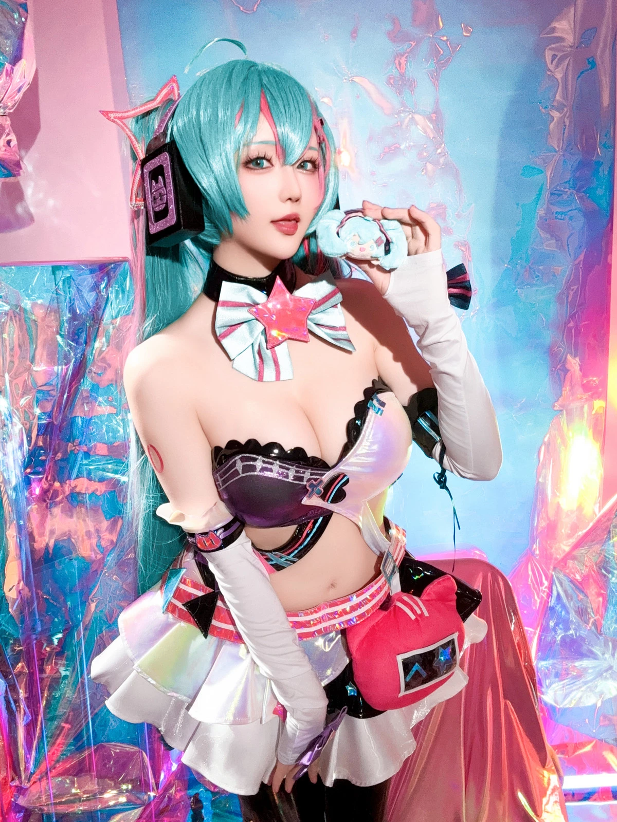 Xgyw.Org_Coser小姐姐星之迟迟Miku初音未来喵斯快跑主题性感内衣配黑皮长袜秀完美身材诱惑写真73P