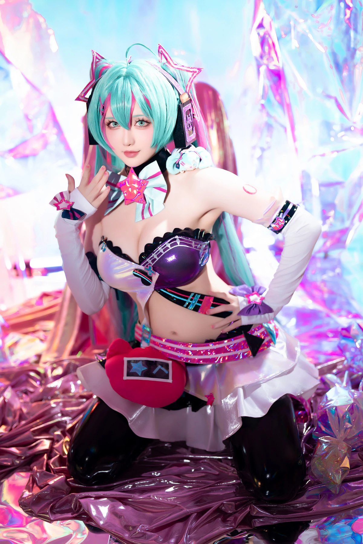Xgyw.Org_Coser小姐姐星之迟迟Miku初音未来喵斯快跑主题性感内衣配黑皮长袜秀完美身材诱惑写真73P