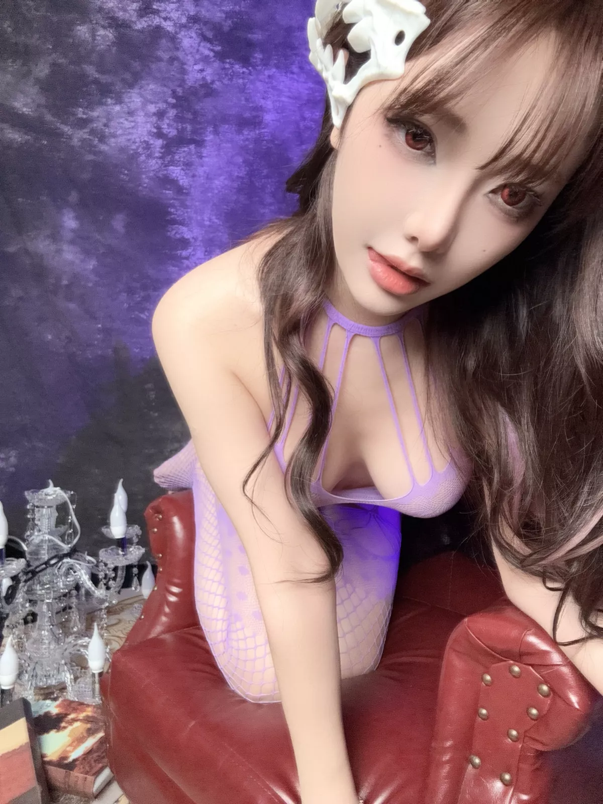 Xgyw.Org_动漫博主雯妹不讲道理2024万圣节主题性感黑色缕空连体衣+紫色连体网袜秀丰满身材诱惑写真122P