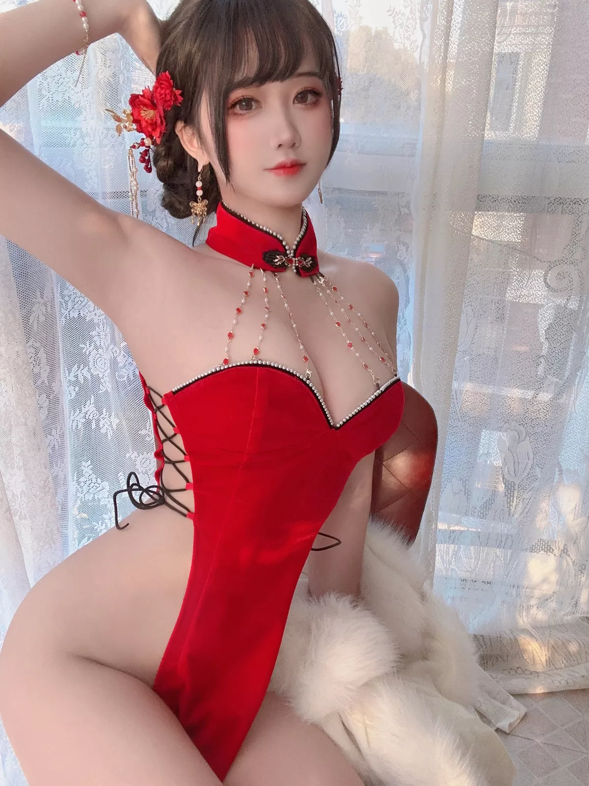 Xgyw.Org_微博妹子三度_69红丝绒旗袍主题性感红色情趣服饰配黑色丝袜秀惹火身材撩人诱惑写真75P