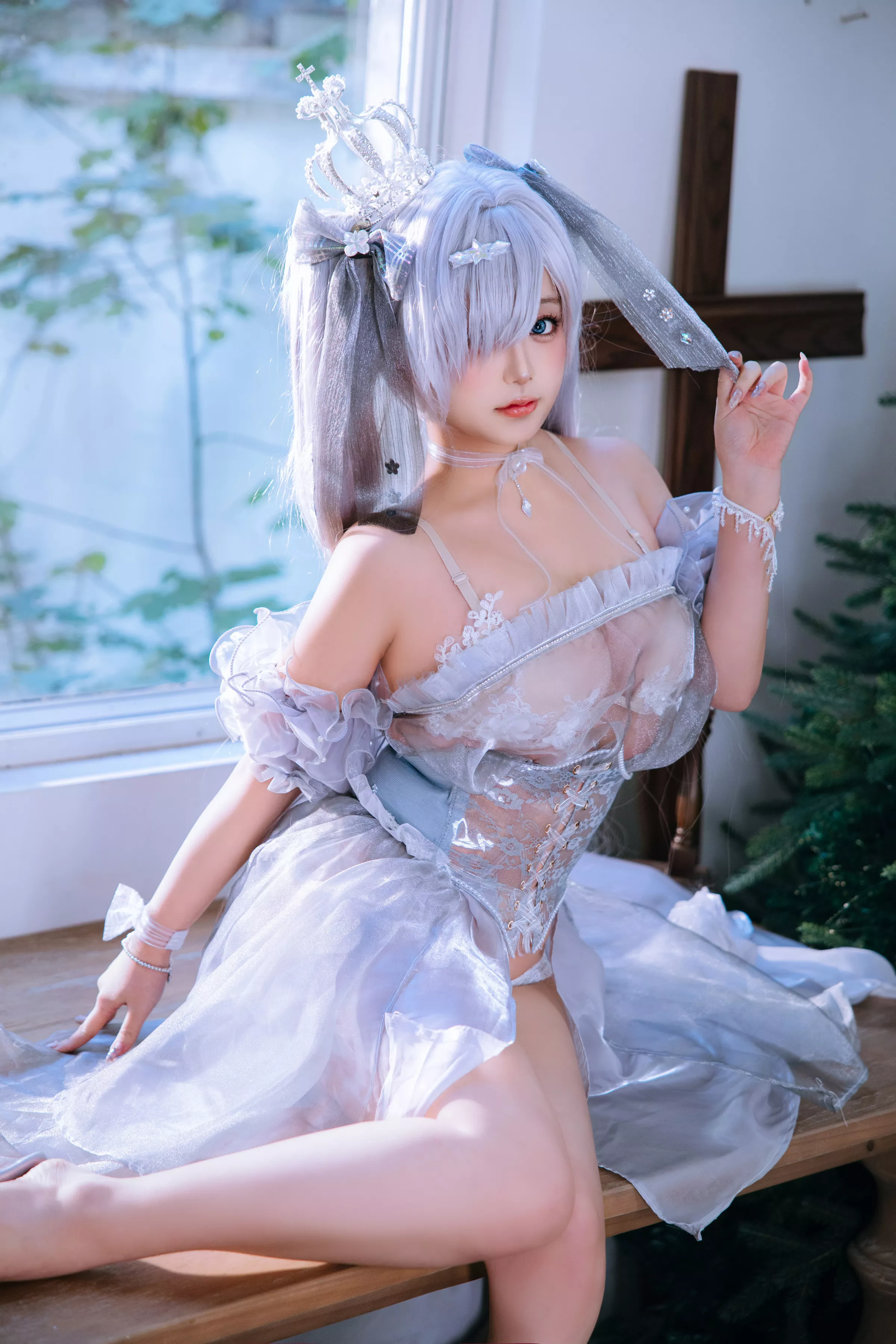 Xgyw.Org_Cosplay美女日奈娇灰姑娘主题性感灰色薄透婚纱露白色内衣秀惹火身材撩人诱惑写真42P