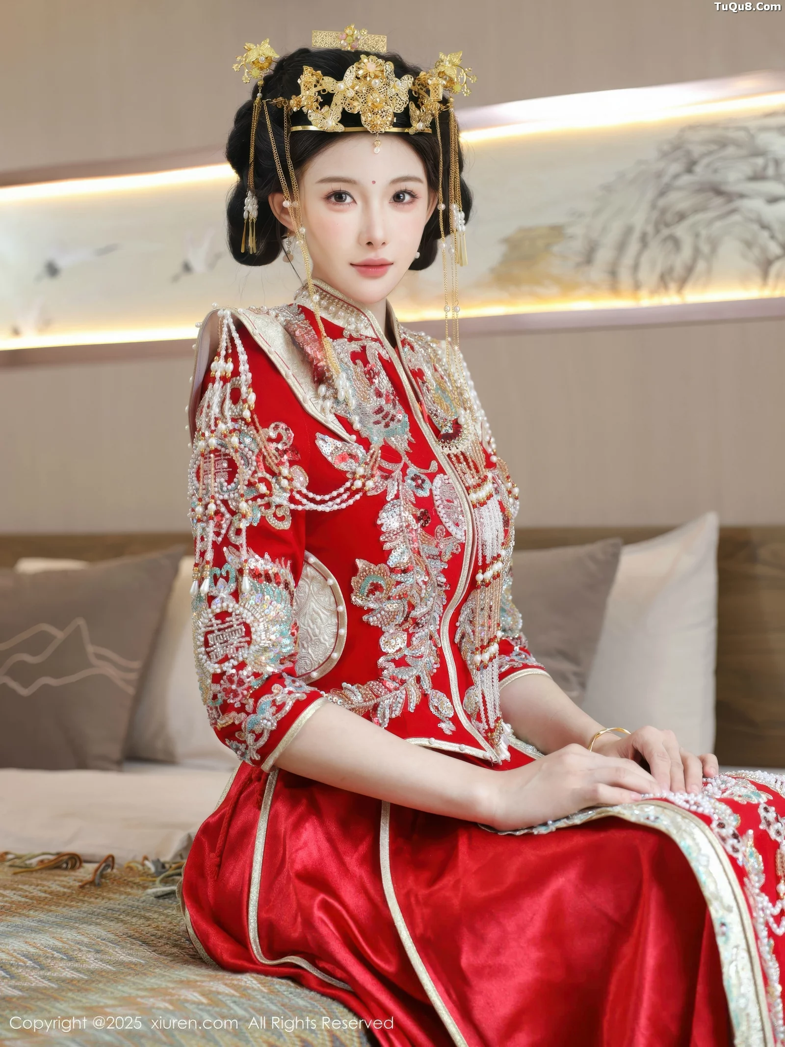 Xgyw.Org_[XiuRen秀人网]No.10742_模特梨霜儿性感红色新娘服饰配肉色丝袜秀丰腴身材迷人诱惑写真84P